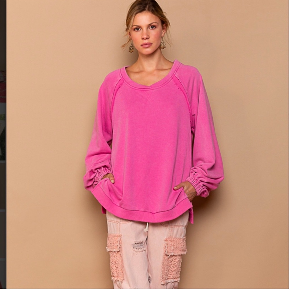 POL Pink Cut-Out Back Sweatshirt - Picture 2 of 6